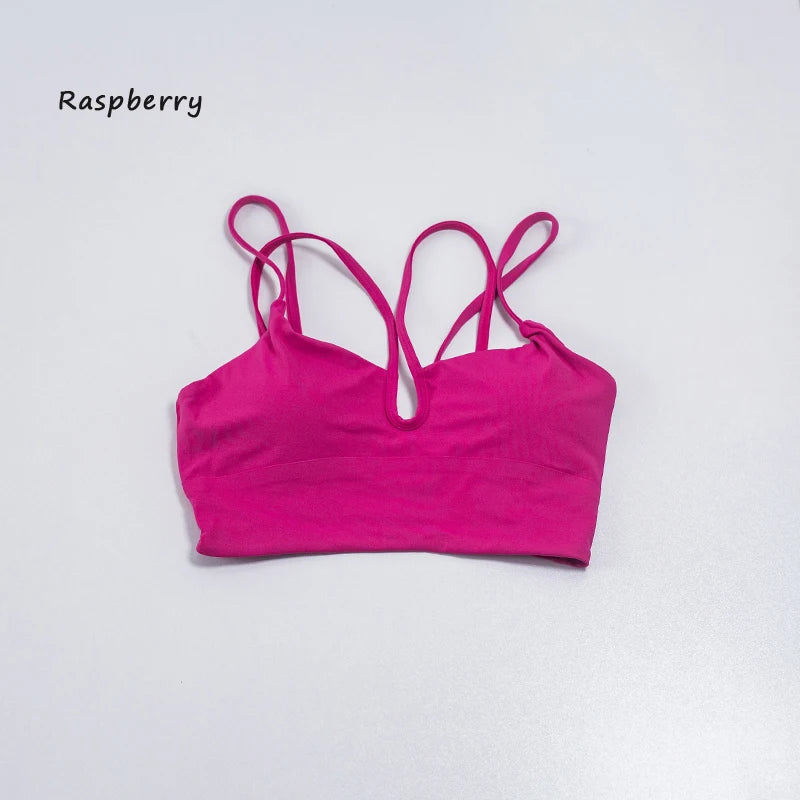 QINACTIVE Double Strap Yoga Tank Top with Chest Mat Women's Sports Underwear Thin Strap V-neck Fitness Bra Yoga Back Beauty