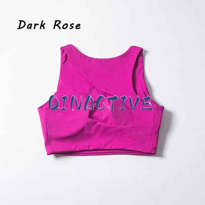 QINACTIVE  Sexy Backless Women Crop Top Fitness Solid Sports Bra Gym Shockproof Workout Yoga Tank Tops