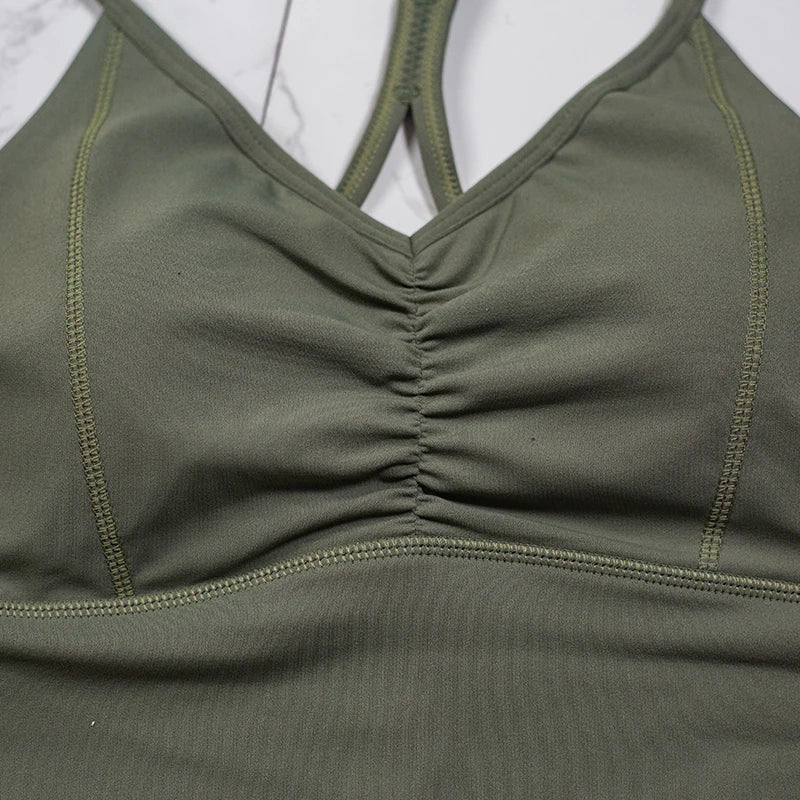 QINACTIVE New Women's pleated sports bra yoga bra shock-absorbing and beautiful back quick drying running fitness top