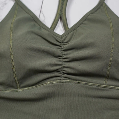 QINACTIVE New Women's pleated sports bra yoga bra shock-absorbing and beautiful back quick drying running fitness top