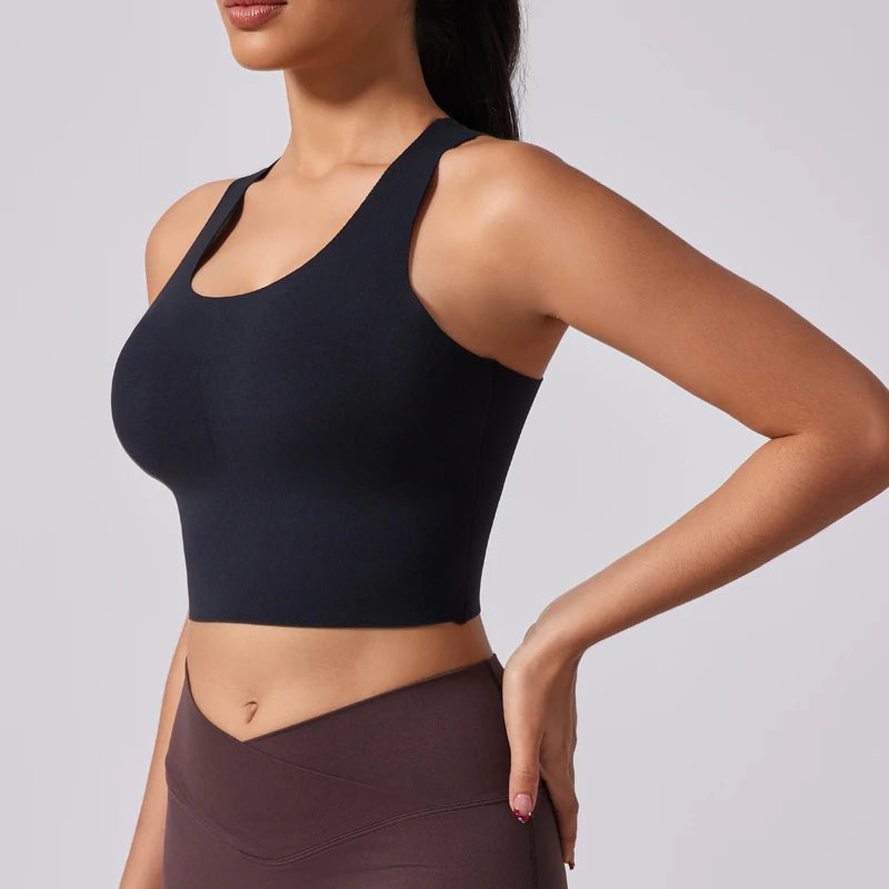 Women's Sports Vest Wide Shoulder Straps Yoga Bra Fixed Chest Cushion Shock-Absorbing Comfort Beautiful Back Fitness