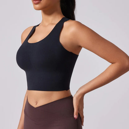 Women's Sports Vest Wide Shoulder Straps Yoga Bra Fixed Chest Cushion Shock-Absorbing Comfort Beautiful Back Fitness