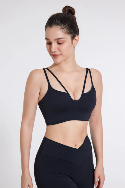 QINACTIVE Double Strap Yoga Tank Top with Chest Mat Women's Sports Underwear Thin Strap V-neck Fitness Bra Yoga Back Beauty