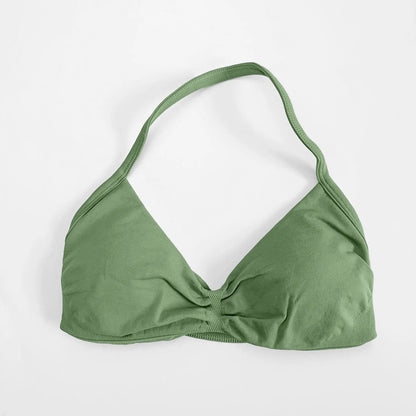 NCLAGEN Strappy Bra Gym Top Women High Support Thin Strap Seamless Halter Sports Bras Scrunch Workout Yoga Underwear With Pads