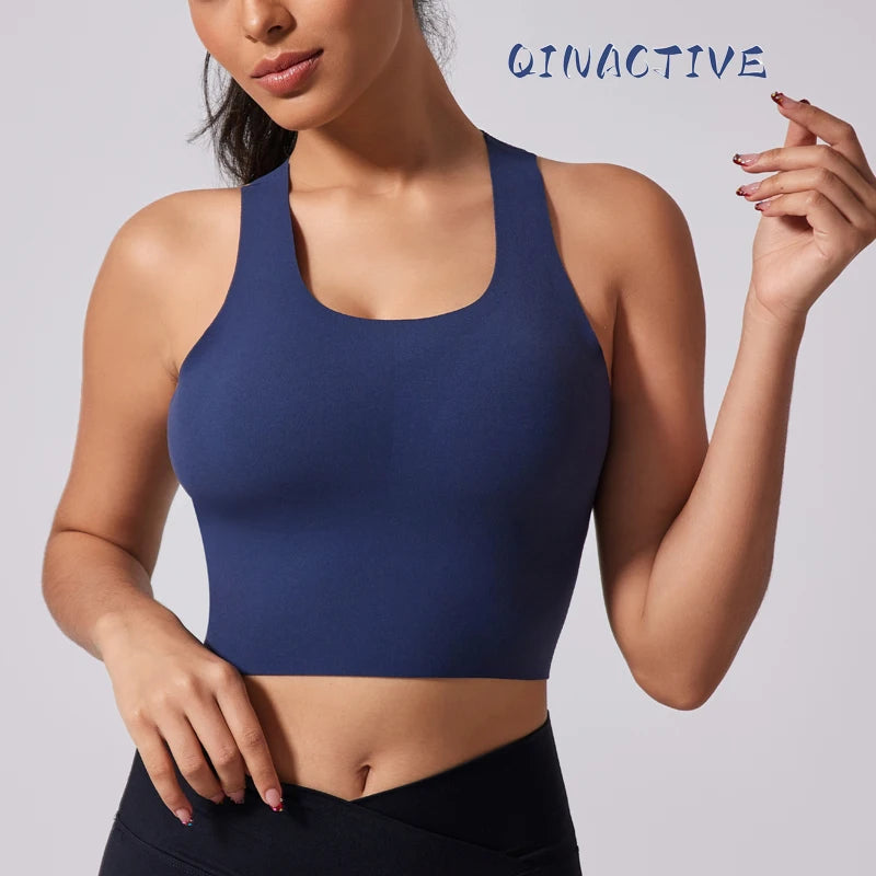 Women's Sports Vest Wide Shoulder Straps Yoga Bra Fixed Chest Cushion Shock-Absorbing Comfort Beautiful Back Fitness