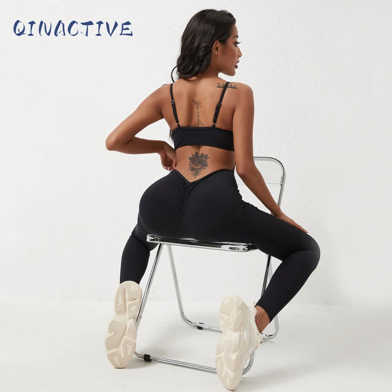 QINACTIVE Gym Jumpsuit Women 2023 Solid Color Sets Gym Clothing Fitness Suit Workout Clothes for Women Playsuit