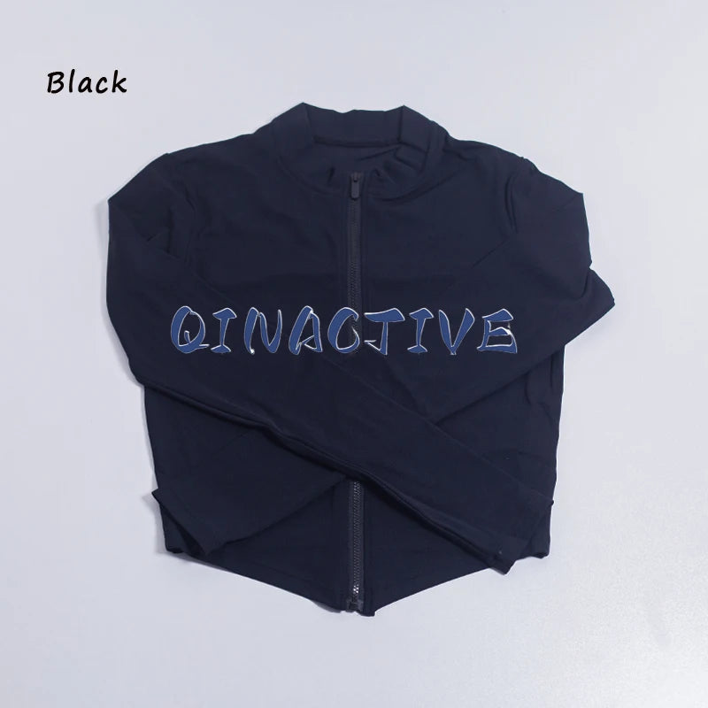 QINACTIVE Women's Fitness Jacket Quick Drying Tight Zipper Yoga Top Sports Long Sleeved Outerwear Running Yoga Coat