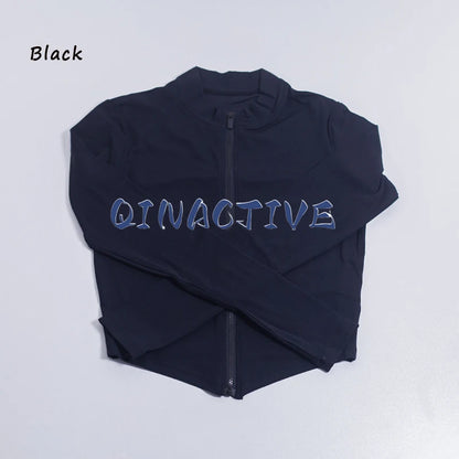 QINACTIVE Women's Fitness Jacket Quick Drying Tight Zipper Yoga Top Sports Long Sleeved Outerwear Running Yoga Coat