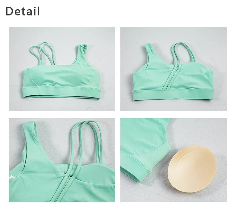 QINACTIVE Women's Sports Bra with Asymmetrical Shoulder Straps Yoga Top Removable Pads Beautiful Back Fitness Outfit Yoga Bra