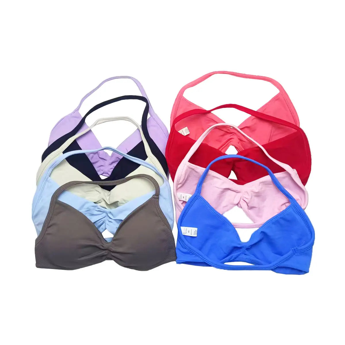 NCLAGEN Strappy Bra Gym Top Women High Support Thin Strap Seamless Halter Sports Bras Scrunch Workout Yoga Underwear With Pads