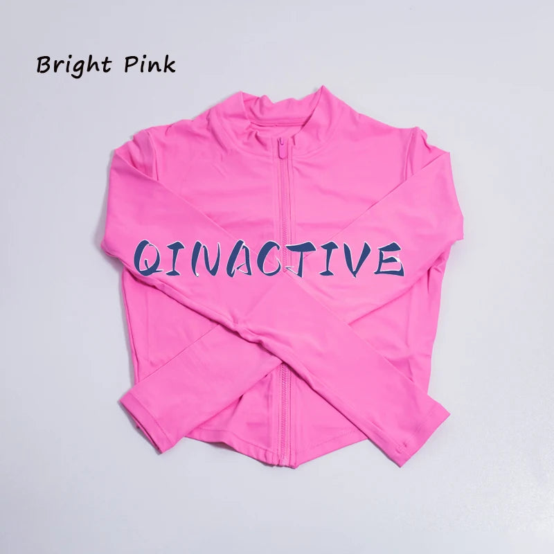 QINACTIVE Women's Fitness Jacket Quick Drying Tight Zipper Yoga Top Sports Long Sleeved Outerwear Running Yoga Coat