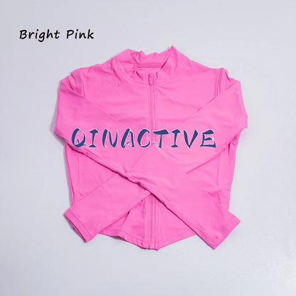 QINACTIVE Women's Fitness Jacket Quick Drying Tight Zipper Yoga Top Sports Long Sleeved Outerwear Running Yoga Coat
