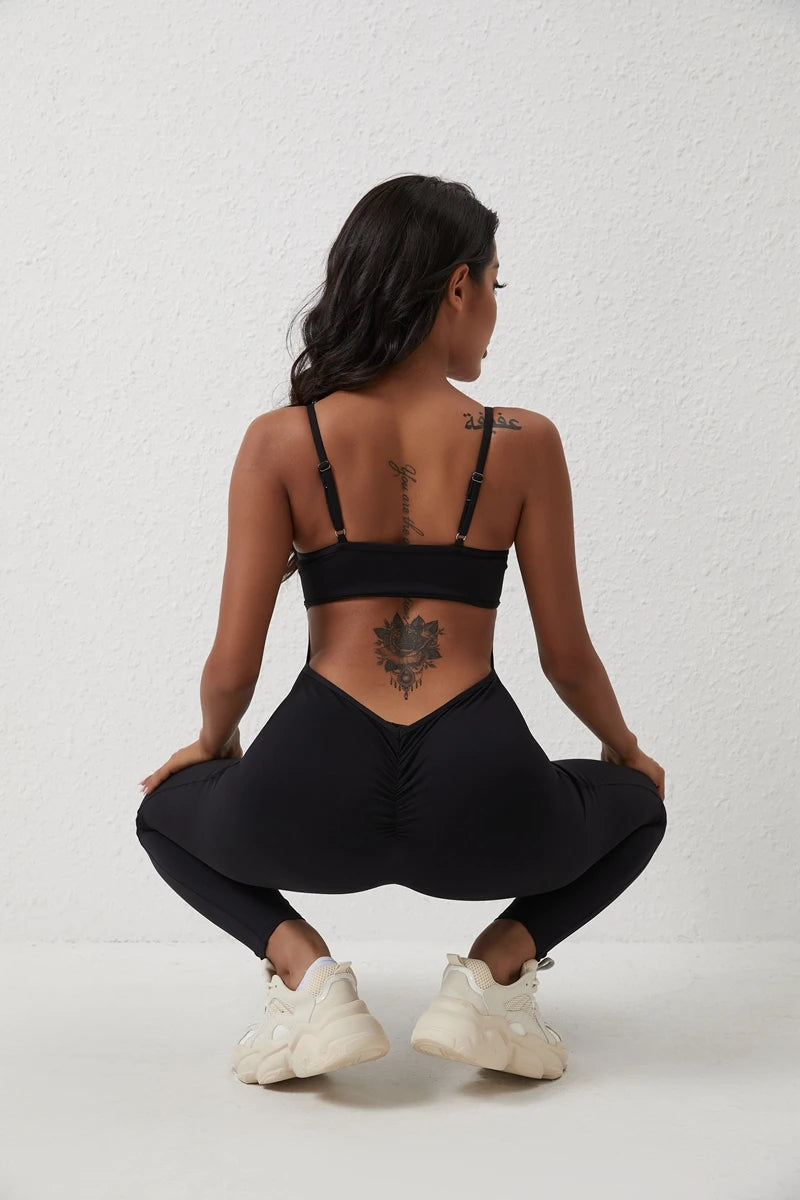 QINACTIVE Gym Jumpsuit Women 2023 Solid Color Sets Gym Clothing Fitness Suit Workout Clothes for Women Playsuit