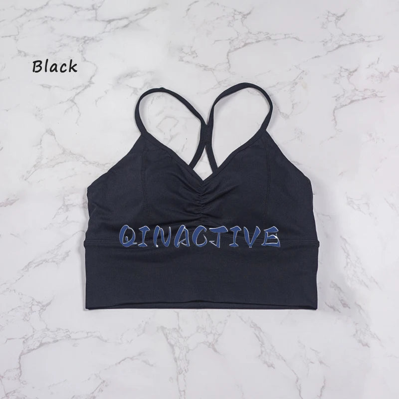 QINACTIVE New Women's pleated sports bra yoga bra shock-absorbing and beautiful back quick drying running fitness top