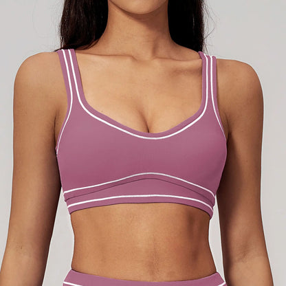 Ningyu Color Contrast Yoga Bra Women's Breathable Gym Fitness Bra Shockproof Sport Underwear Female Workout Bra Push Up Crop Top