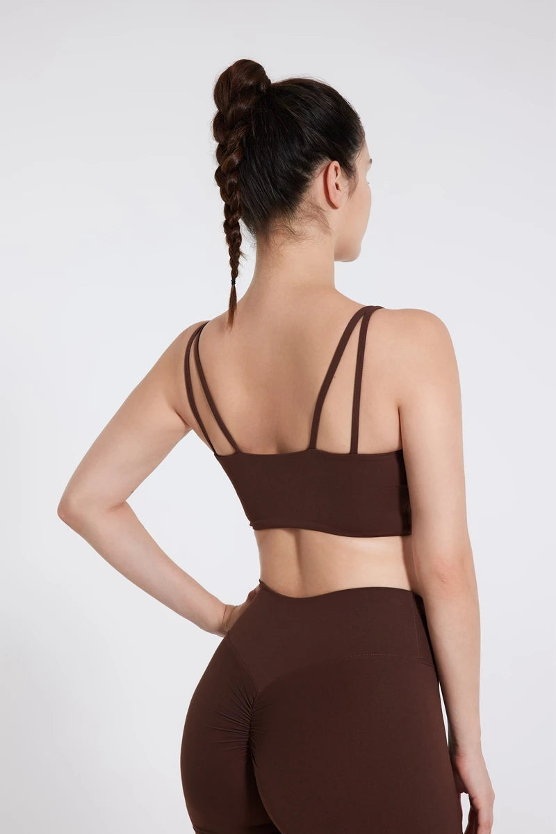 QINACTIVE Double Strap Yoga Tank Top with Chest Mat Women's Sports Underwear Thin Strap V-neck Fitness Bra Yoga Back Beauty