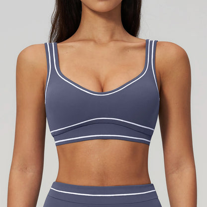 Ningyu Color Contrast Yoga Bra Women's Breathable Gym Fitness Bra Shockproof Sport Underwear Female Workout Bra Push Up Crop Top
