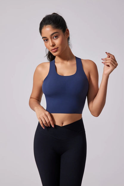 Women's Sports Vest Wide Shoulder Straps Yoga Bra Fixed Chest Cushion Shock-Absorbing Comfort Beautiful Back Fitness