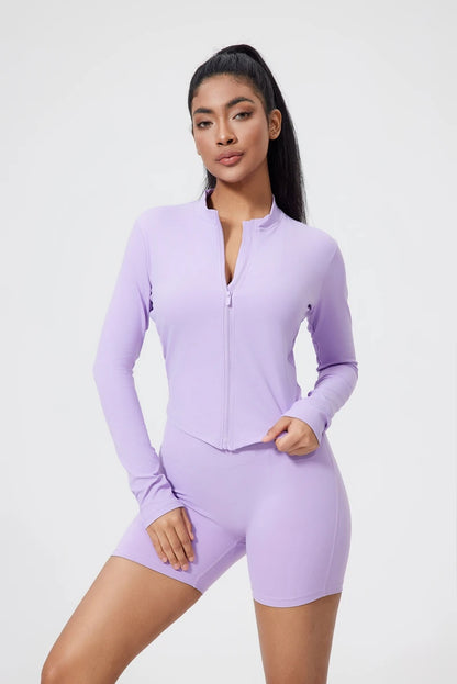 QINACTIVE Women's Fitness Jacket Quick Drying Tight Zipper Yoga Top Sports Long Sleeved Outerwear Running Yoga Coat