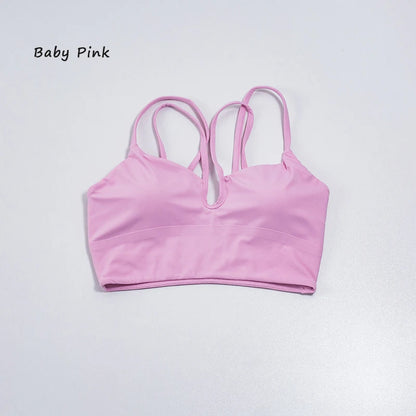 QINACTIVE Double Strap Yoga Tank Top with Chest Mat Women's Sports Underwear Thin Strap V-neck Fitness Bra Yoga Back Beauty