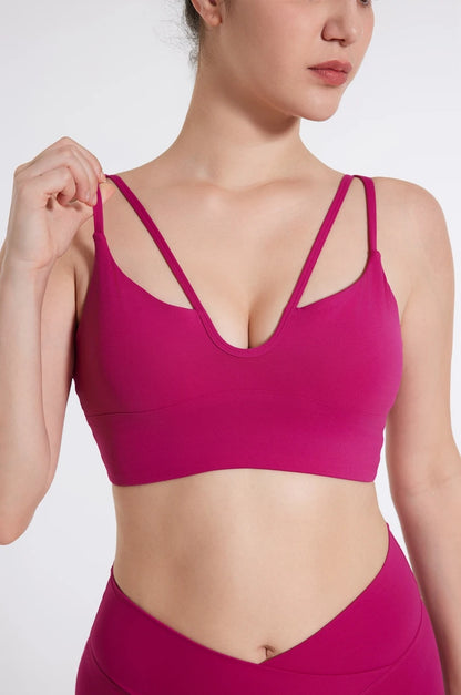 QINACTIVE Double Strap Yoga Tank Top with Chest Mat Women's Sports Underwear Thin Strap V-neck Fitness Bra Yoga Back Beauty