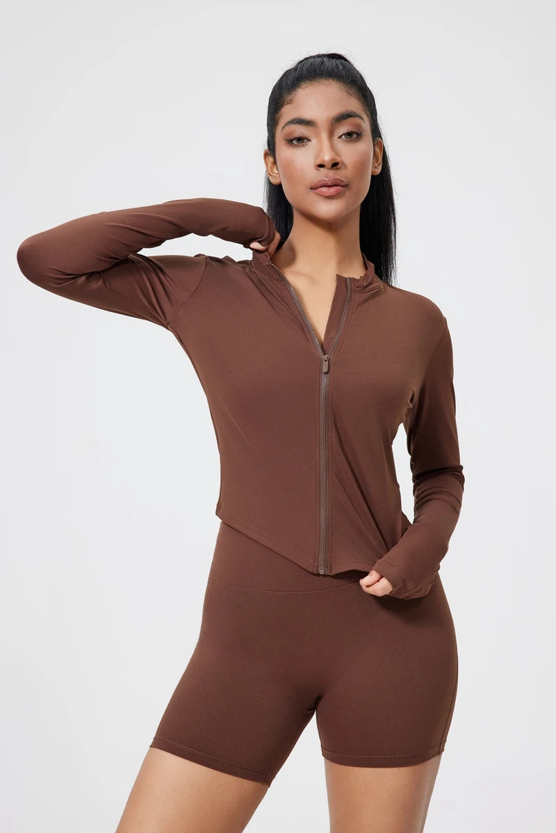 QINACTIVE Women's Fitness Jacket Quick Drying Tight Zipper Yoga Top Sports Long Sleeved Outerwear Running Yoga Coat