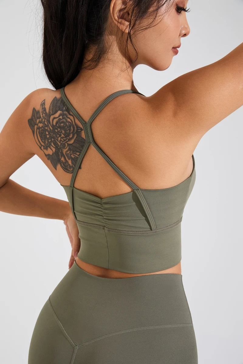 QINACTIVE New Women's pleated sports bra yoga bra shock-absorbing and beautiful back quick drying running fitness top