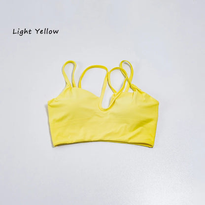 QINACTIVE Double Strap Yoga Tank Top with Chest Mat Women's Sports Underwear Thin Strap V-neck Fitness Bra Yoga Back Beauty