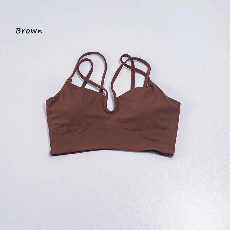 QINACTIVE Double Strap Yoga Tank Top with Chest Mat Women's Sports Underwear Thin Strap V-neck Fitness Bra Yoga Back Beauty