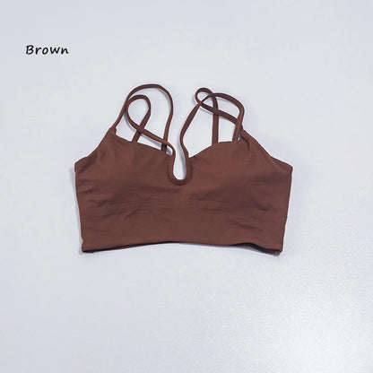 QINACTIVE Double Strap Yoga Tank Top with Chest Mat Women's Sports Underwear Thin Strap V-neck Fitness Bra Yoga Back Beauty