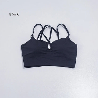 QINACTIVE Double Strap Yoga Tank Top with Chest Mat Women's Sports Underwear Thin Strap V-neck Fitness Bra Yoga Back Beauty
