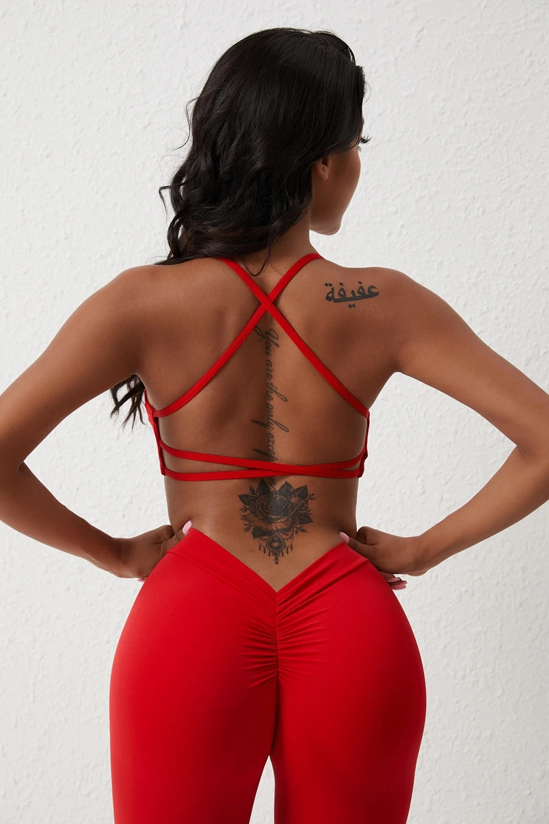 QINACTIVE Solid Low Impact Fitness Yoga Bra Crop Tank Top Women Sexy Back Cross Padded Sports Bra Workout Tops Plus Size
