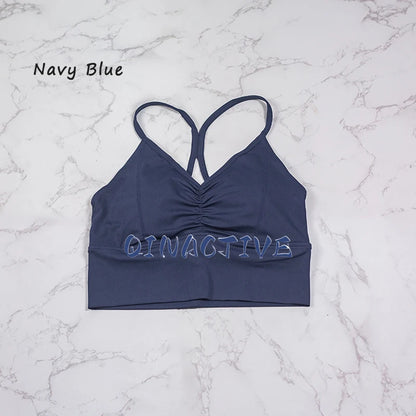 QINACTIVE New Women's pleated sports bra yoga bra shock-absorbing and beautiful back quick drying running fitness top
