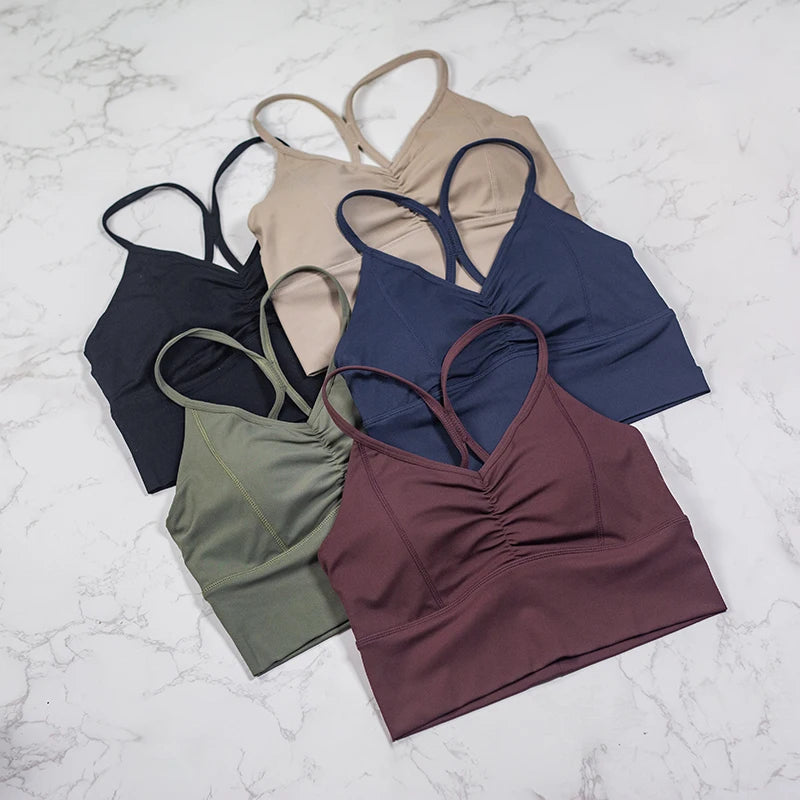 QINACTIVE New Women's pleated sports bra yoga bra shock-absorbing and beautiful back quick drying running fitness top