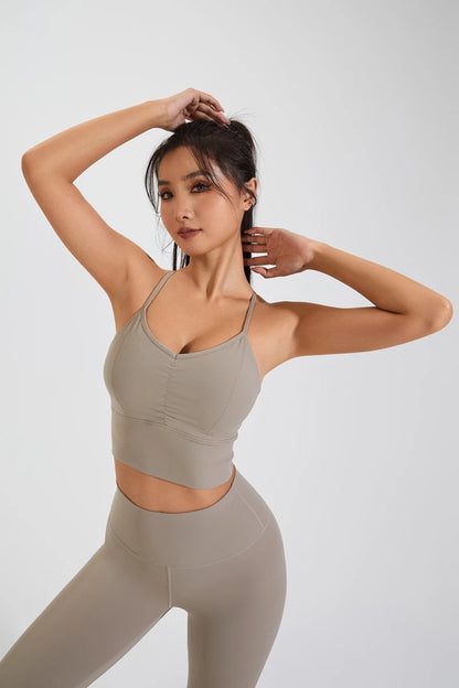 QINACTIVE New Women's pleated sports bra yoga bra shock-absorbing and beautiful back quick drying running fitness top