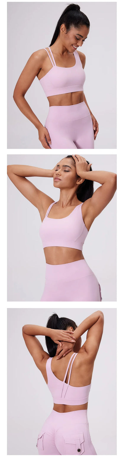 QINACTIVE Women's Sports Bra with Asymmetrical Shoulder Straps Yoga Top Removable Pads Beautiful Back Fitness Outfit Yoga Bra