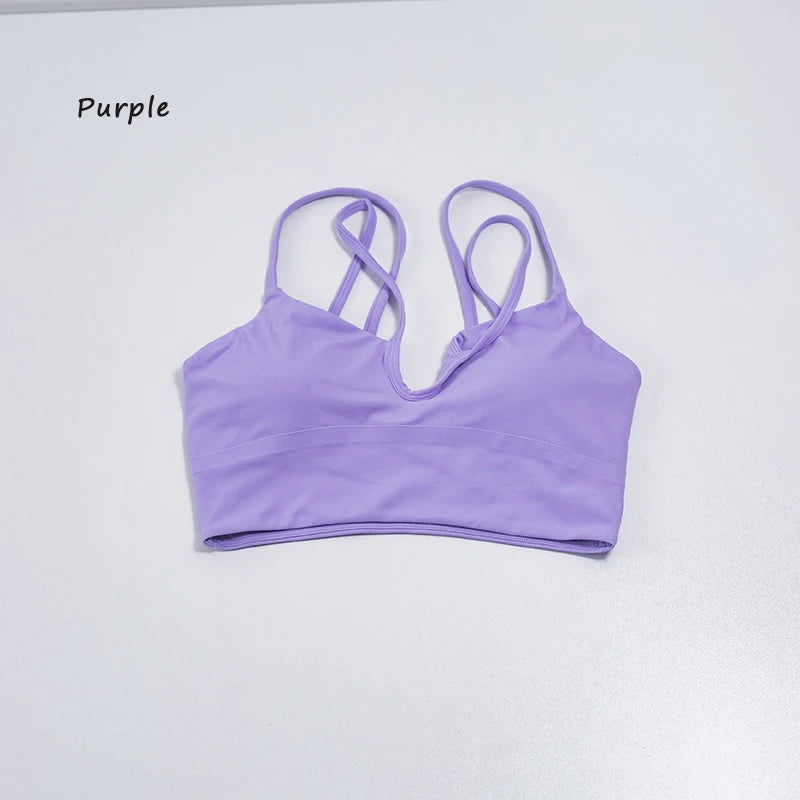 QINACTIVE Double Strap Yoga Tank Top with Chest Mat Women's Sports Underwear Thin Strap V-neck Fitness Bra Yoga Back Beauty