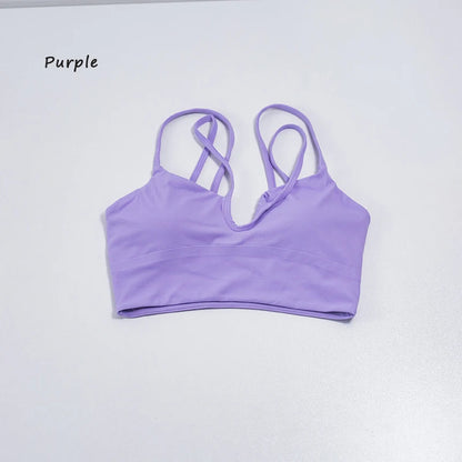 QINACTIVE Double Strap Yoga Tank Top with Chest Mat Women's Sports Underwear Thin Strap V-neck Fitness Bra Yoga Back Beauty