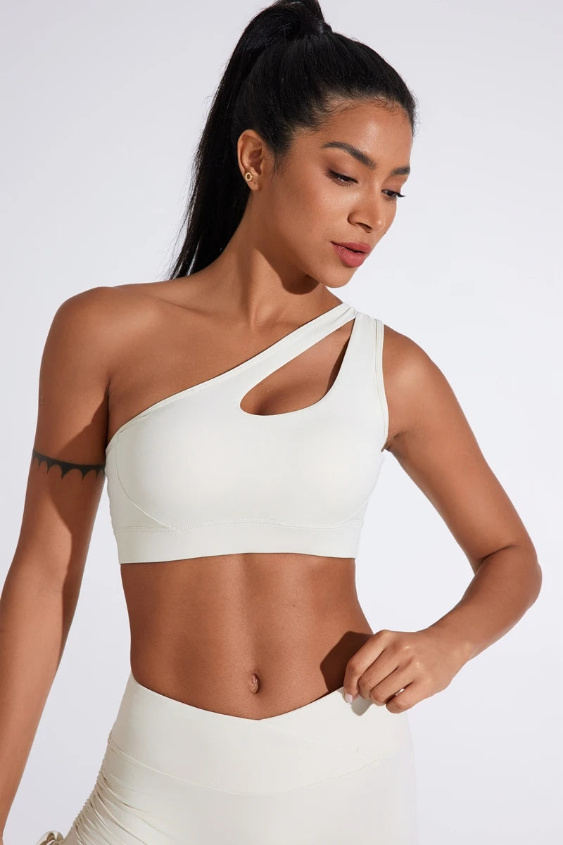 QINACTIVE Women's Sexy One Shoulder Sports Bras Yoga Top Vest Quick-drying Yoga Gym Running Fitness Underwear