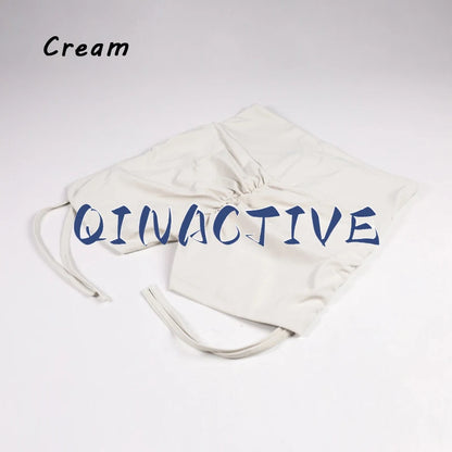 QINACTIVE Shorts Women High V Waist Drawstring Sports Shorts Cycling Biker Breathable Butt Crack Push Up Short Leggging Tights