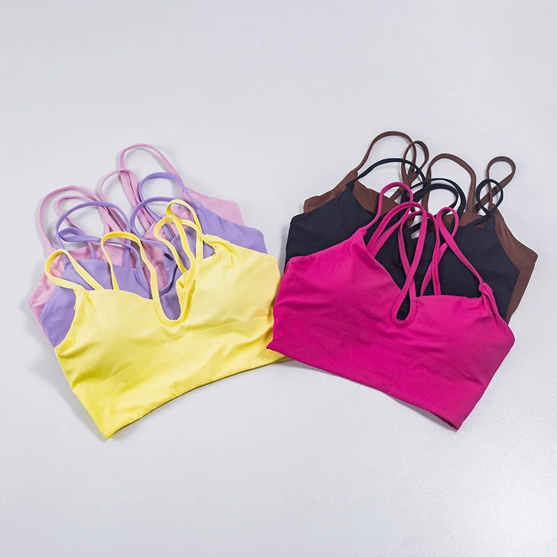 QINACTIVE Double Strap Yoga Tank Top with Chest Mat Women's Sports Underwear Thin Strap V-neck Fitness Bra Yoga Back Beauty