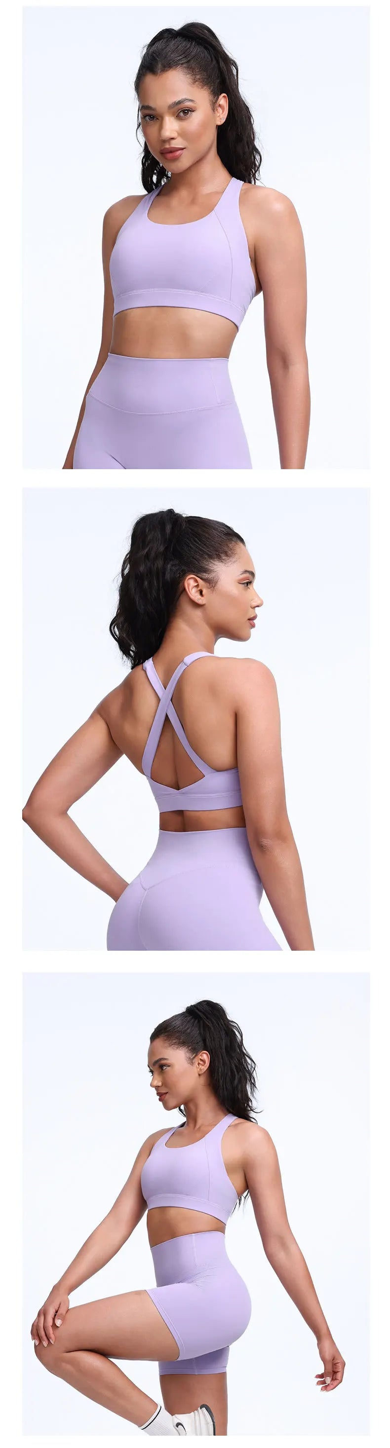 QINACTIVE Wide shoulder strap cross back sports bra, tight yoga vest, shock-absorbing Pilates running outdoor bra