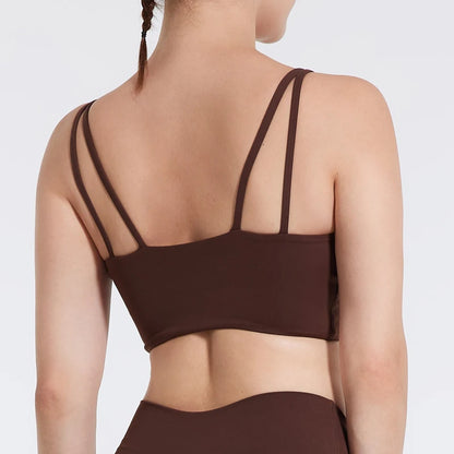 QINACTIVE Double Strap Yoga Tank Top with Chest Mat Women's Sports Underwear Thin Strap V-neck Fitness Bra Yoga Back Beauty
