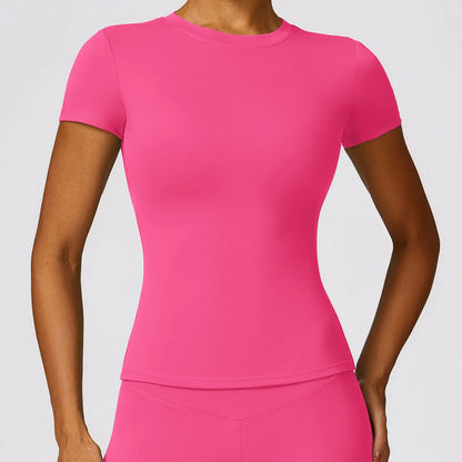 NCLAGEN Women Running Sports T Shirt Summer Short Sleeve Round Neck Breathable Stretchy GYM Yoga Slim Fitness Active Top Tee