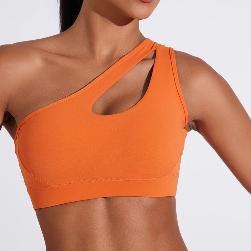 QINACTIVE Women's Sexy One Shoulder Sports Bras Yoga Top Vest Quick-drying Yoga Gym Running Fitness Underwear