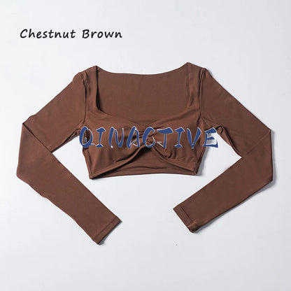 QINACTIVE Women Yoga Shirts Crop Top Long Sleeves Shirts for Women Yoga Sports Fitness Gym Clothes Workout Tops