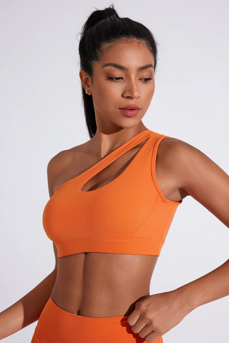 QINACTIVE Women's Sexy One Shoulder Sports Bras Yoga Top Vest Quick-drying Yoga Gym Running Fitness Underwear