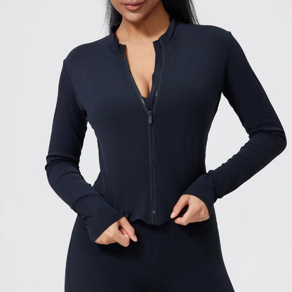 QINACTIVE Women's Fitness Jacket Quick Drying Tight Zipper Yoga Top Sports Long Sleeved Outerwear Running Yoga Coat