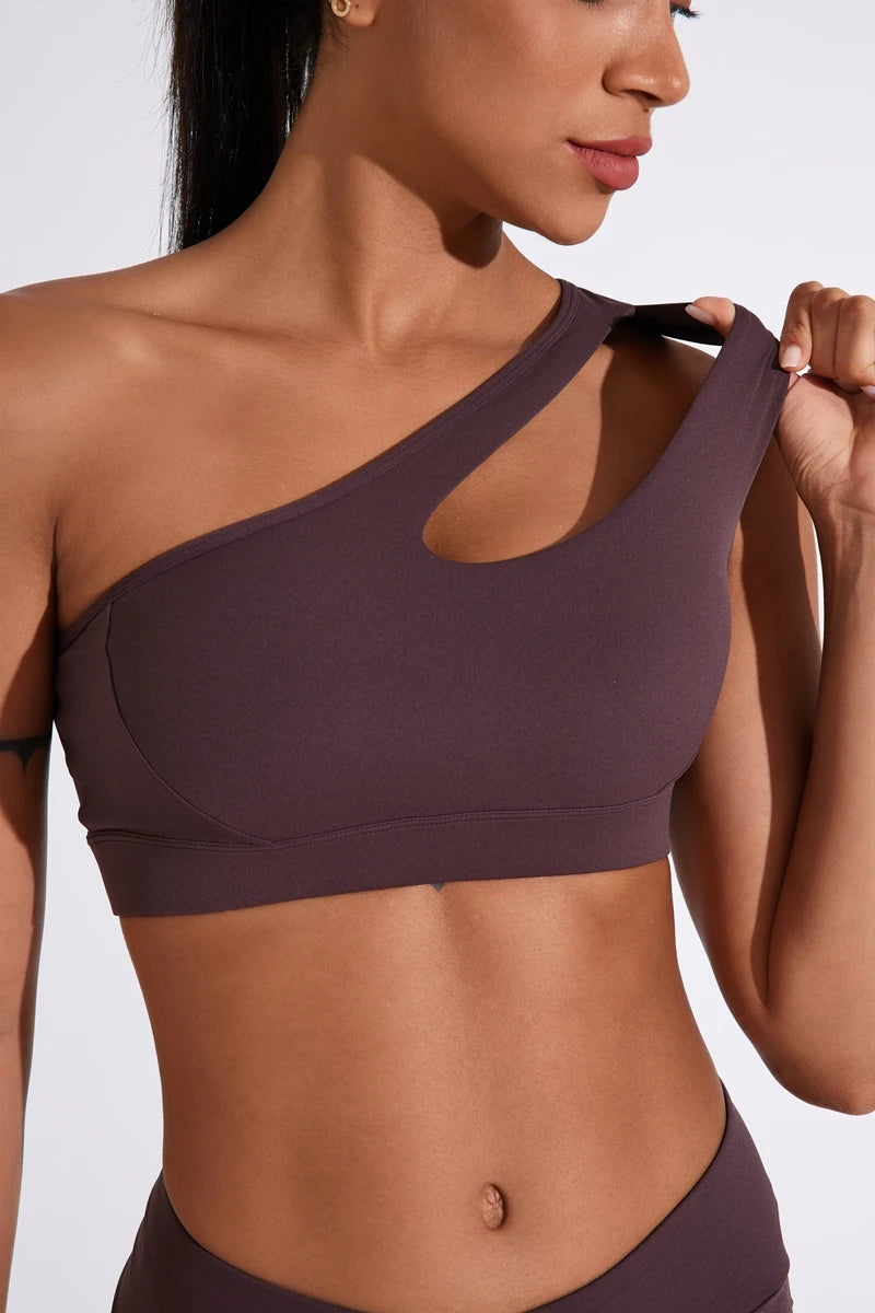 QINACTIVE Women's Sexy One Shoulder Sports Bras Yoga Top Vest Quick-drying Yoga Gym Running Fitness Underwear
