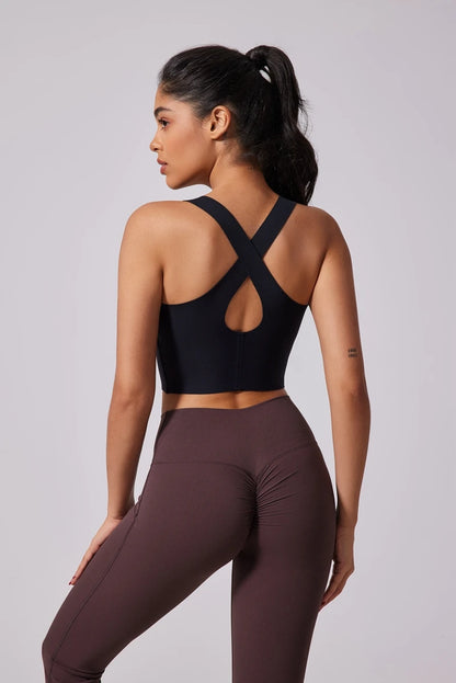 Women's Sports Vest Wide Shoulder Straps Yoga Bra Fixed Chest Cushion Shock-Absorbing Comfort Beautiful Back Fitness